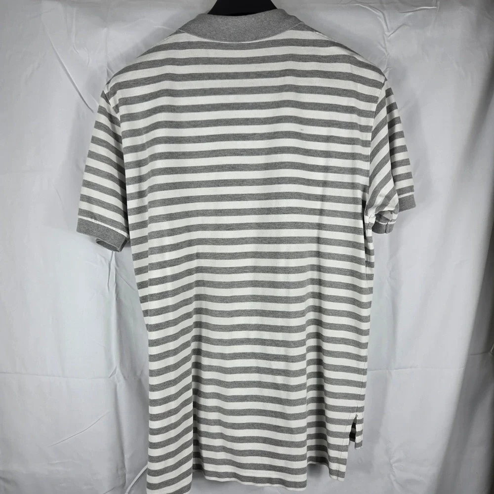 Polo Ralph Lauren Mens Large Grey White Striped Short Sleeve Pique Polo Shirt